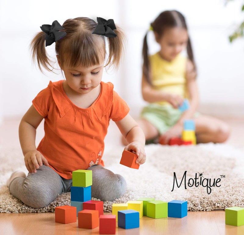 Motique Accessories 3 Inch Grosgrain Bow for Little Girls- Set of 6 (White and Black) - Image 2